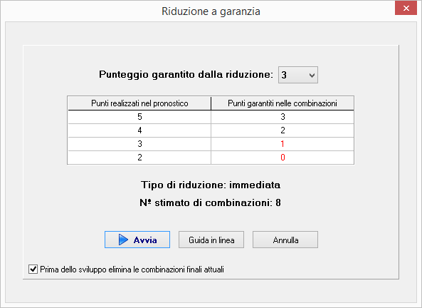 Schermata della riduzione a garanzia semplice