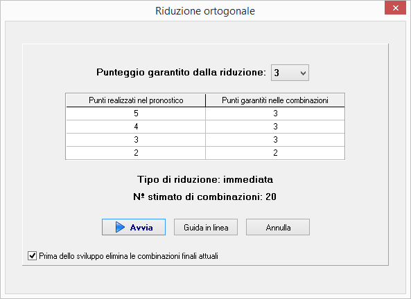 Riduzione di 11 numeri in 20 combinazioni